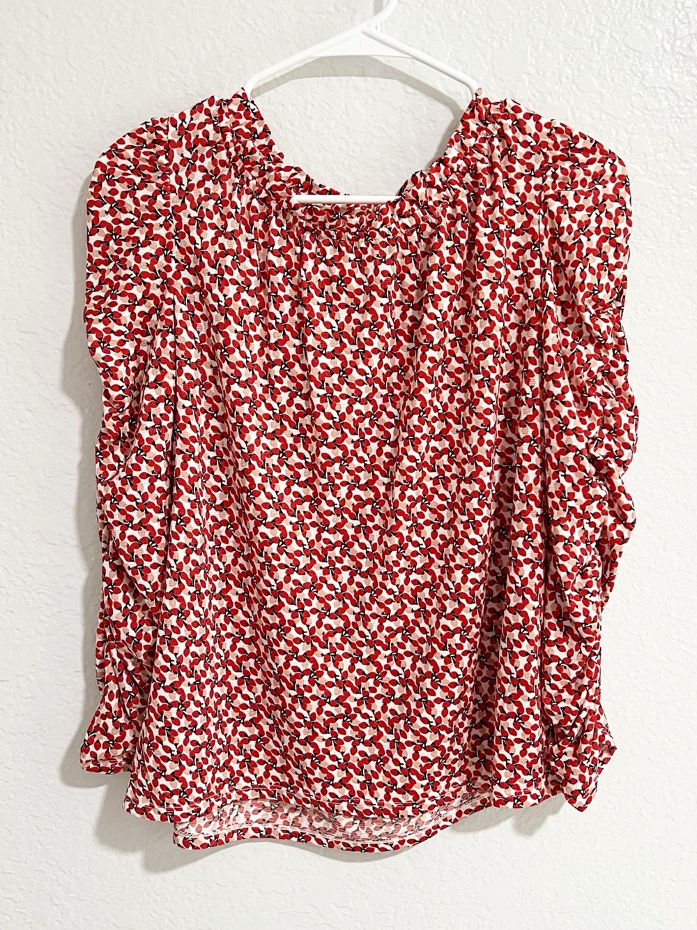 Max Studio Red Carpet Ditsy Floral Top Ruched Sleeves Prairie Whimsical XS